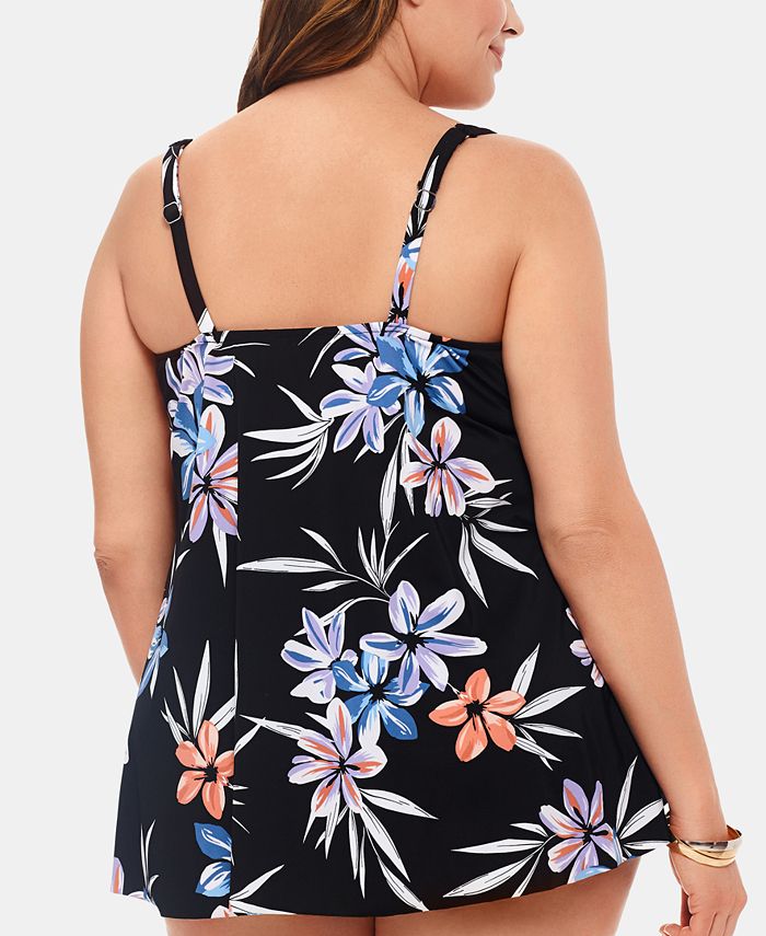Swim Solutions Plus Size Floral-Print Tankini Top, Created For Macy's ...