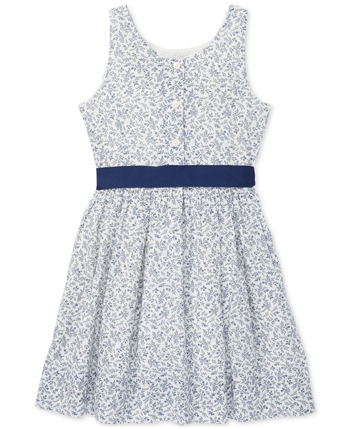 Polo Ralph Lauren Big Girls Floral-Print Fit & Flare Cotton Dress - Macy's
