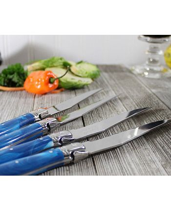 French Home - Laguiole Blue Faux Marble Steak Knives, Set of 4