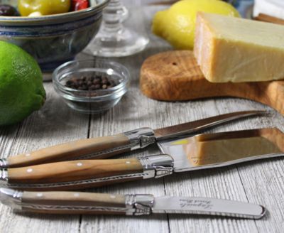 Laguiole Connoisseur Olive Wood Cheese Knife Set, 3 Piece.