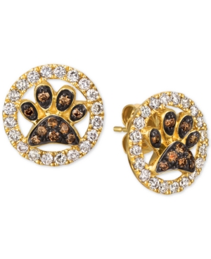 image of Le Vian Nude & Chocolate Diamond Paw Prints Stud Earrings (3/4 ct. t.w.) in 14k Gold