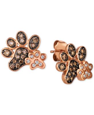 Nude™ & Chocolate® Diamond Paw Prints Stud Earrings (3/8 ct. t.w.) in 14k  Rose Gold