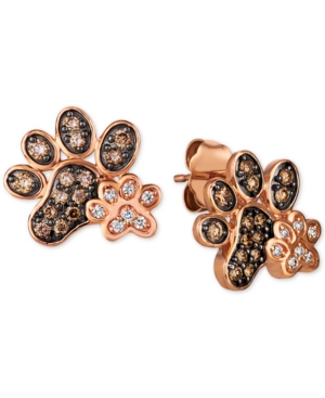 image of Le Vian Nude & Chocolate Diamond Paw Prints Stud Earrings (3/8 ct. t.w.) in 14k Rose Gold