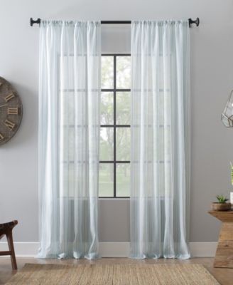 Archaeo - Ticking Stripe Textured Cotton Blend Sheer Curtain, 54" W x 63" L, Aqua/White