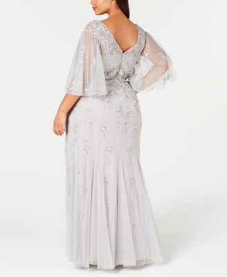 Adrianna Papell Plus Size Beaded Wide-Sleeve Gown - Macy's