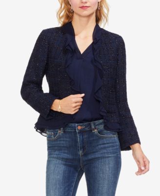 Vince Camuto Tweed Ruffle-Trim Blazer 