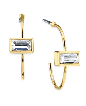 image of 2032 14K Gold Dipped Rectangle Crystal Open Hoop Stainless Steel Post Small Earrings