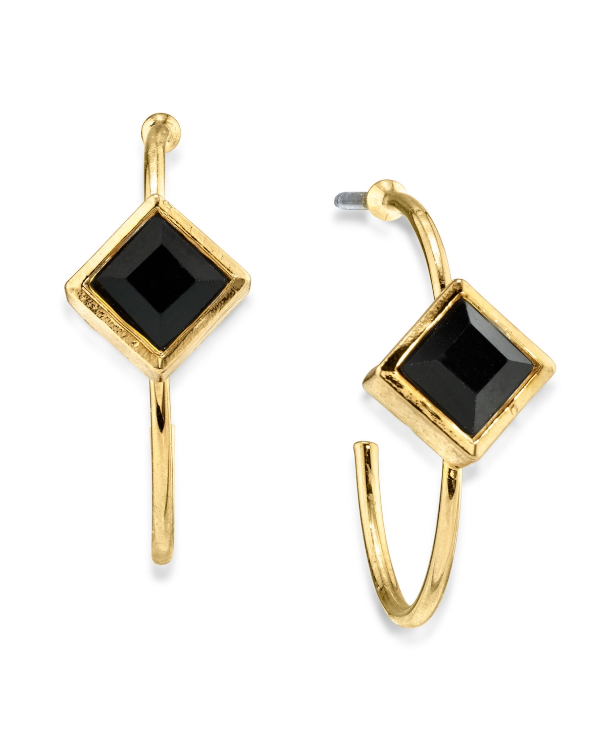 2028 14k Gold Dipped Diamond Shape Crystal Open Hoop Stainless Steel Post Small Earrings In Black