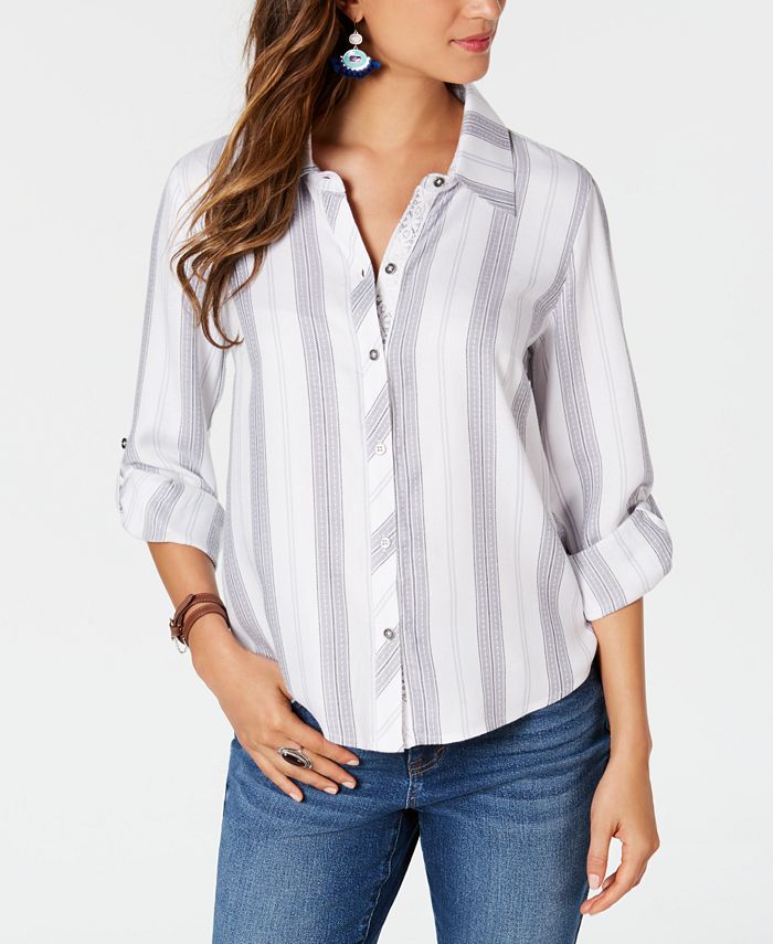 Style & Co Petite TabSleeve Striped Shirt, Created for Macy's Macy's