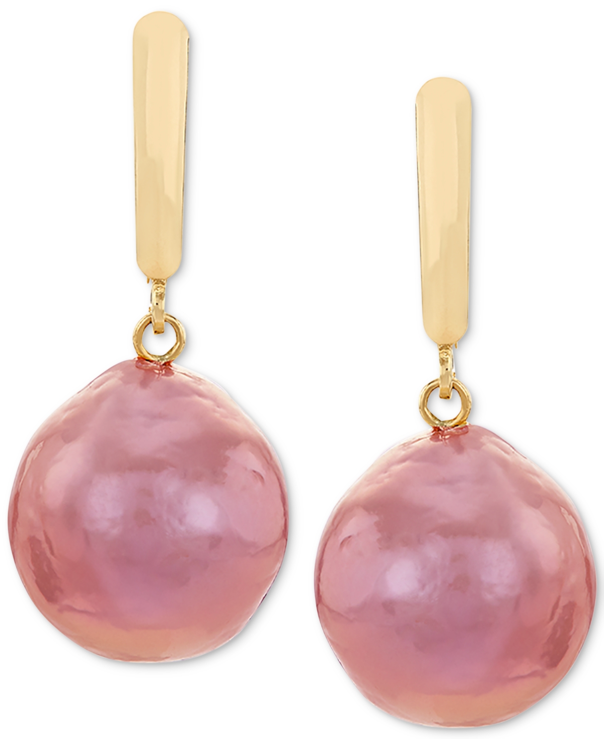 Cultured Pink Ming Pearl (12-14mm) Drop Earrings in 14k Gold - Yellow Gold