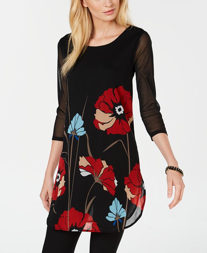 Alfani Printed Mesh Tunic, Created for Macy's Macy's
