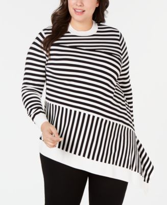 Alfani Women's Asymmetrical Striped Sweater Black Size Medium