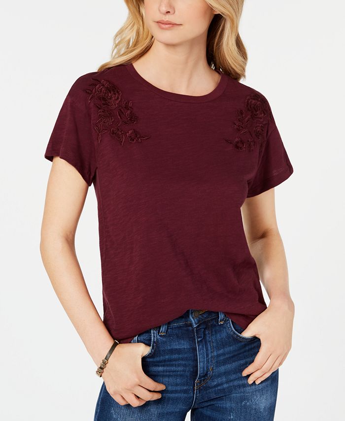 Lucky Brand Women's Short Sleeve Embroidered Top - Macy's
