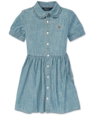 Polo Ralph Lauren Little Girls Ruffled Cotton Chambray Dress - Macy's