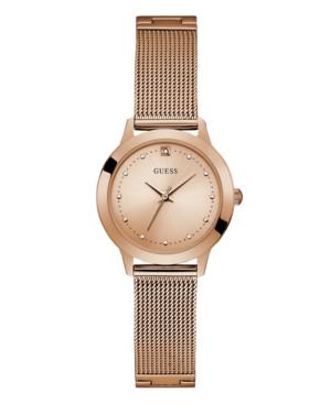 image of Guess Women-s Rose Gold Diamond Mesh watch 25MM, Created for Macy-s