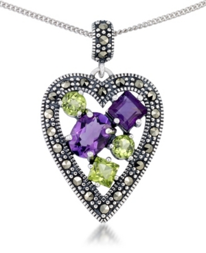 image of Amethyst (1-5/8 ct. t.w.) & Peridot (1-1/3 ct. t.w.) Marcasite Heart Pendant on 18