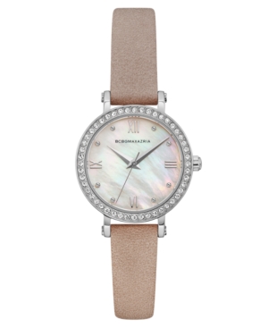 image of Bcbgmaxazria Ladies Pink Leather Strap Watch with Light Mop Dial, 30mm