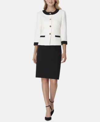 Tahari ASL - Petite Contrast-Trim Skirt Suit
