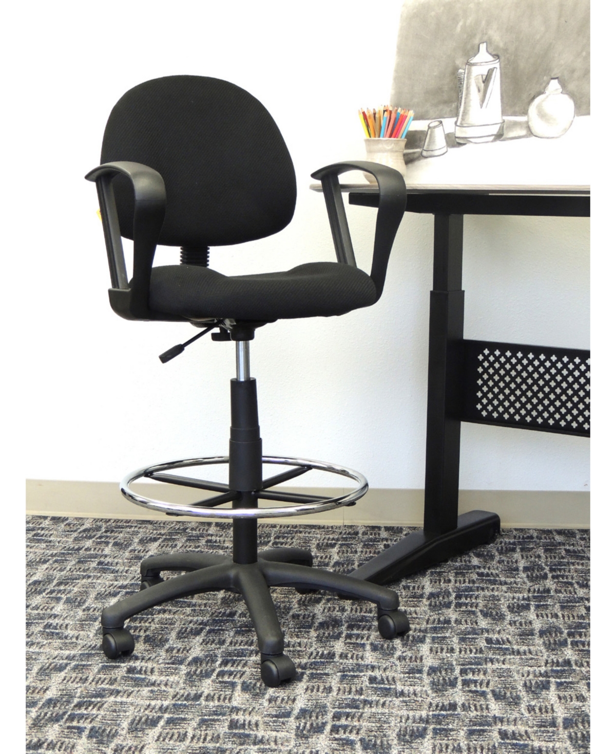 Boss Office Products Drafting Stool W/ Footring And Loop Arms