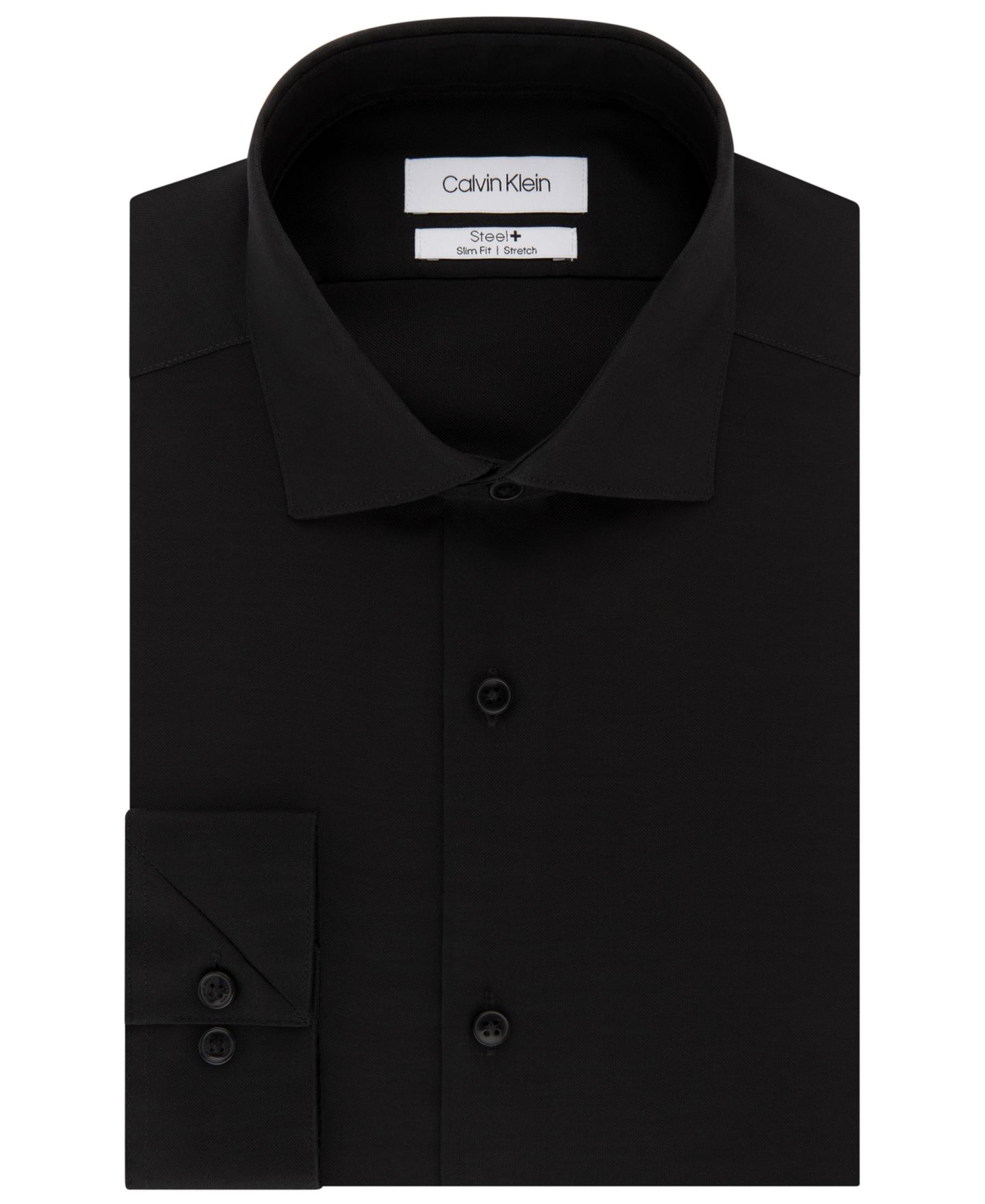 Мужская рубашка Calvin Klein Steel+ Slim-Fit Non-Iron Stretch Performance Dress Shirt, цвет: Угольно-чёрный — фото 3