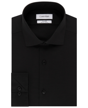 Shop Calvin Klein Steel Men's Slim-fit Non-iron Stretch Performance Dress Shirt In Jet Black