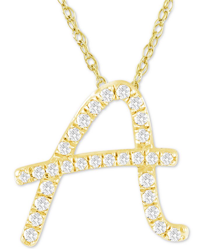 Macy's - Diamond Initial Pendant Necklace (1/10 ct. t.w.) in 14k Gold Over Sterling Silver, 16" + 2" Extender