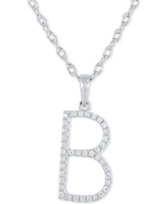 Diamond (1/10 ct. t.w.) Initial Pendant Necklace in 10k White Gold, 16" + 2" extender