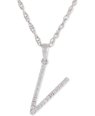 Diamond (1/10 ct. t.w.) Initial Pendant Necklace in 10k White Gold, 16" + 2" extender