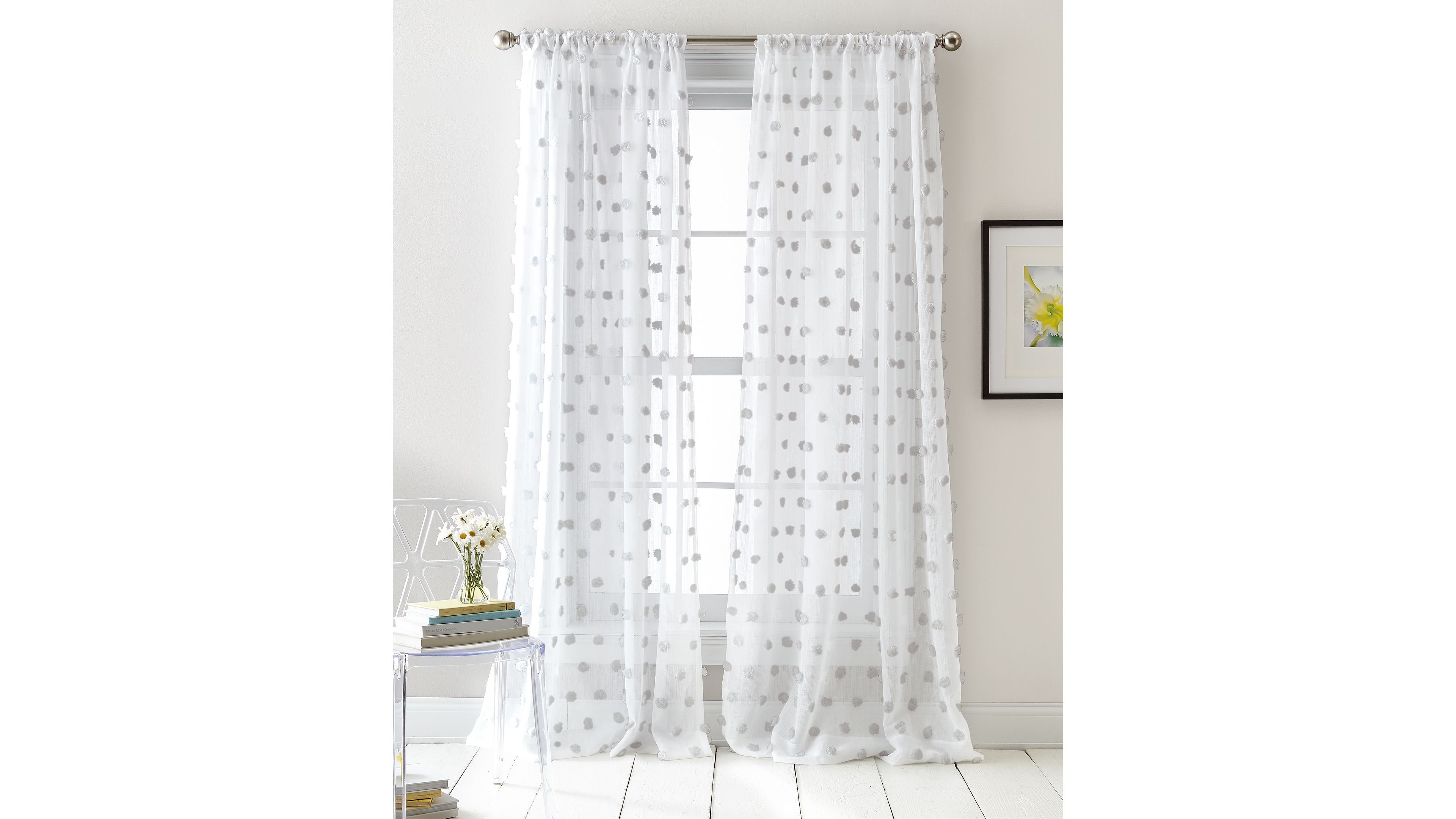 Dkny Ella Pompom Dot 50" x 96" Sheer Curtain Set