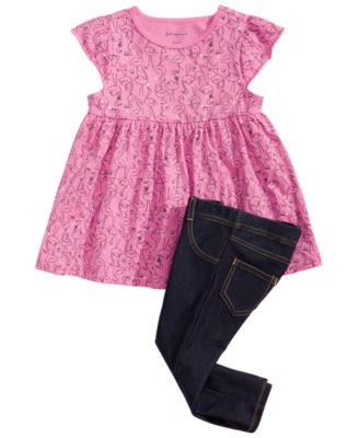 First Impressions Baby Girls Flamingo-Print Tunic & Denim Jeggings, Created for Macy's	