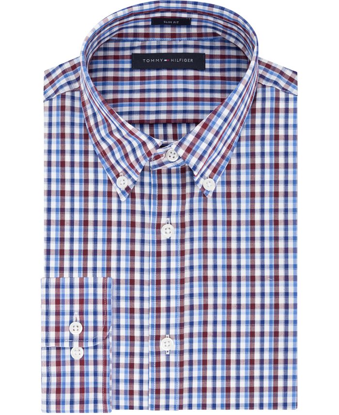 Tommy Hilfiger Men's Slim-Fit Blue Check Dress Shirt - Macy's
