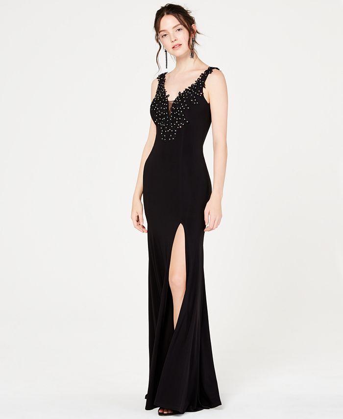 Macy's black and white sales prom dress