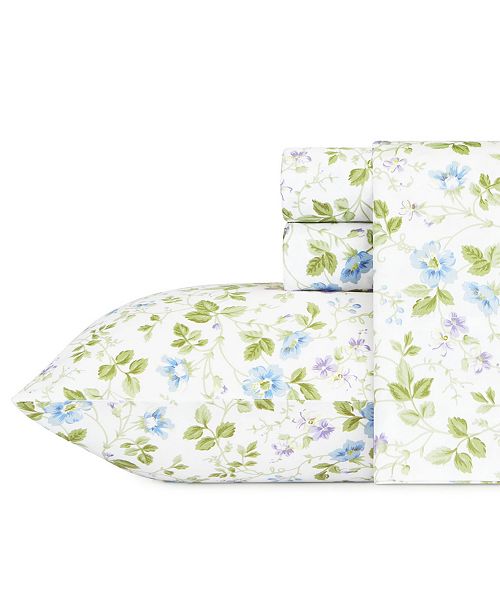 Laura Ashley Spring Bloom Multi Blue Queen Flannel Sheet Set