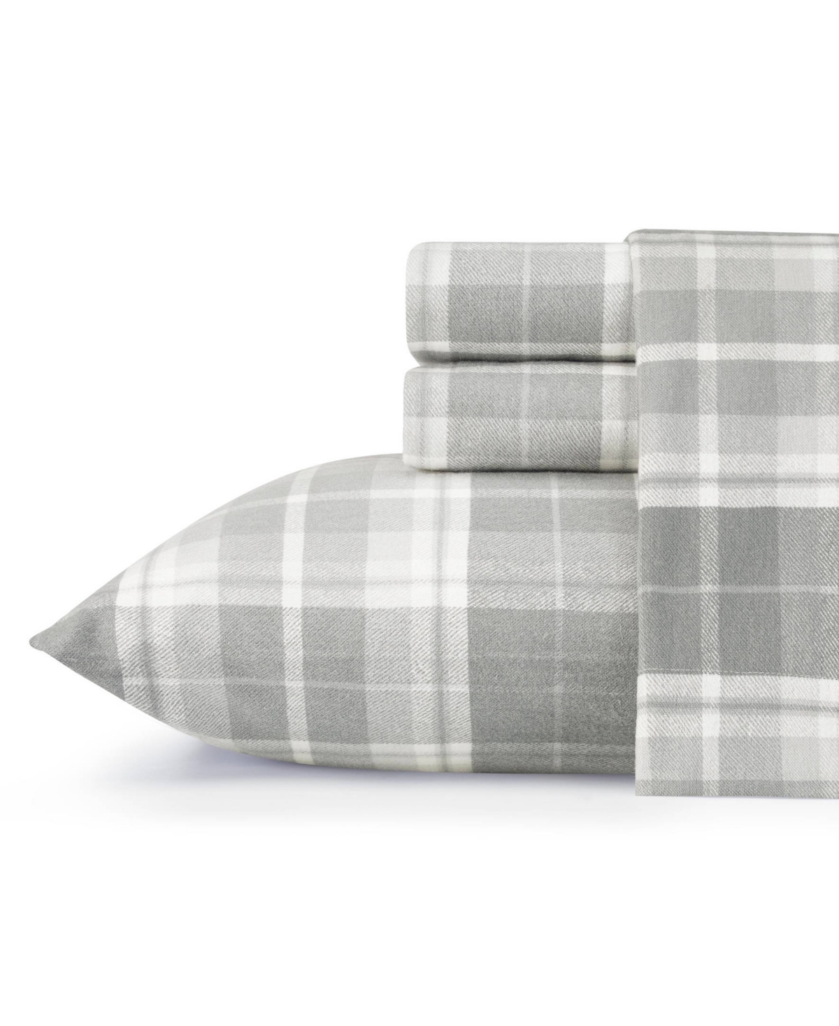 Laura Ashley Cotton Flannel 3 Piece Sheet Set, Twin In Medium Grey