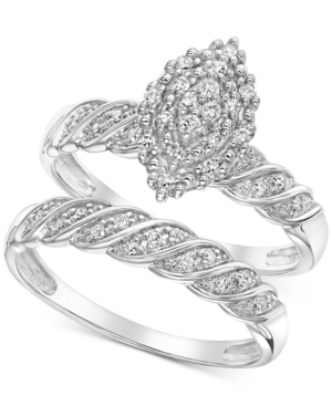 image of Diamond Marquise Cluster Twist Bridal Set (1/4 ct. t.w.) in 14k White Gold