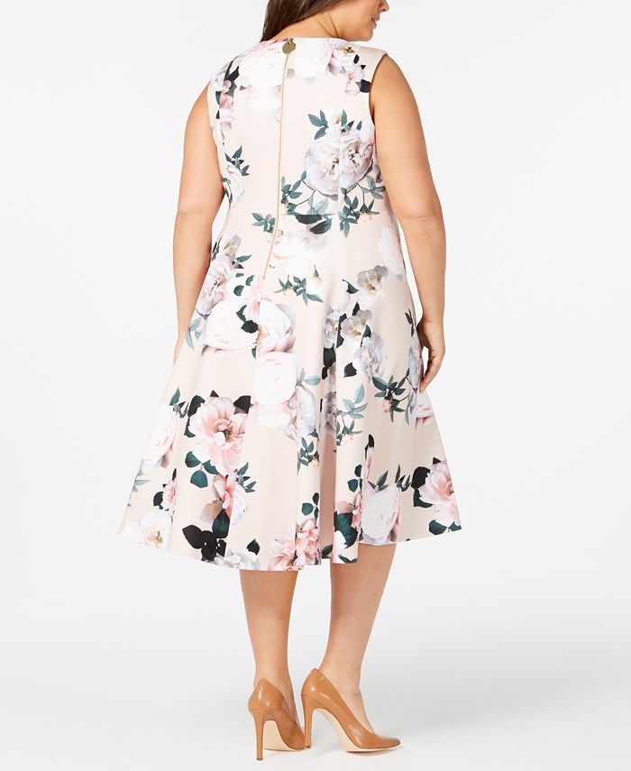 Calvin Klein Plus Size Floral Midi Fit & Flare Dress - Macy's