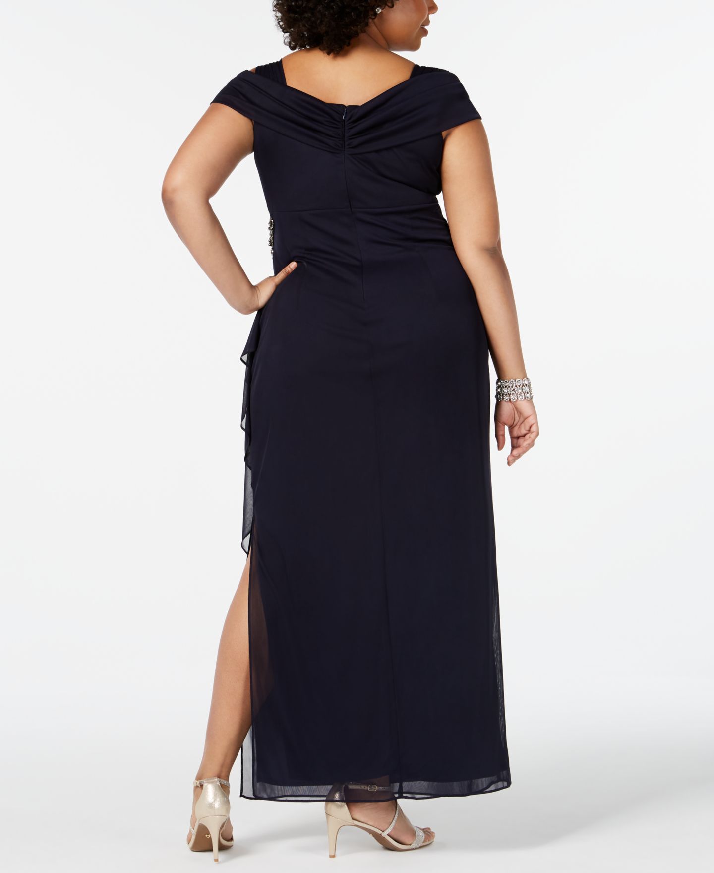 Женские платья Alex Evenings Plus Size Embellished Cold-Shoulder Gown, цвет: Тёмно-синий — фото 2