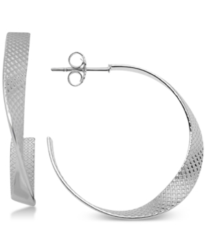 image of Essentials Textured Twist Medium Hoop Earrings in Fine Silver-Plate