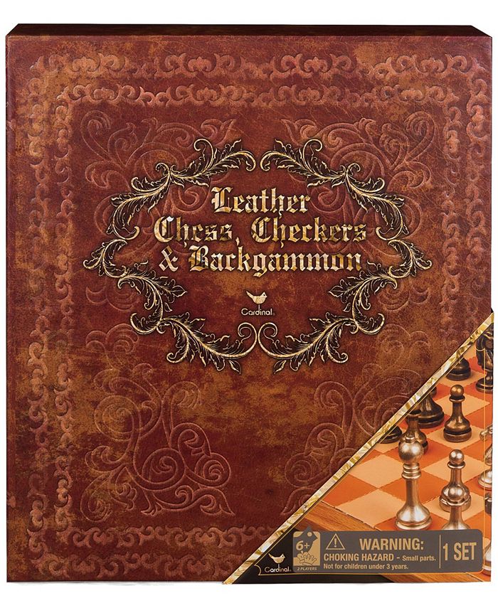 Cardinal Games Leather Chess, Checkers, and Backgammon - Deluxe 3-Game ...