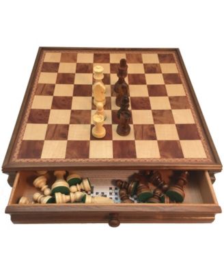 15" Walnut and Maple Drawer Chest Chess Set