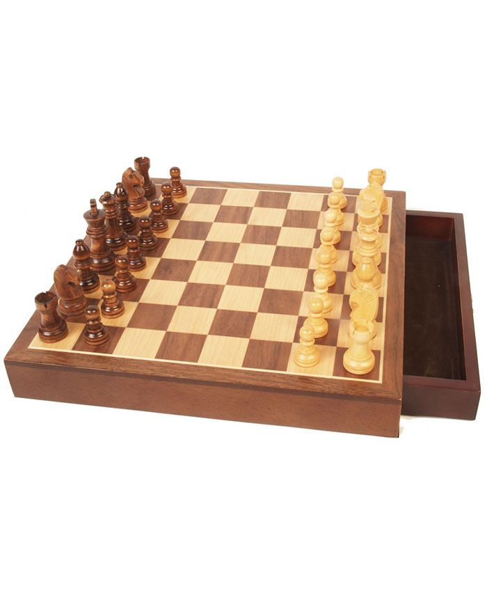 John N. Hansen Classic Wood Folding Chess Set - 16 Inch Board, 3 Inch King, Staunton Pieces