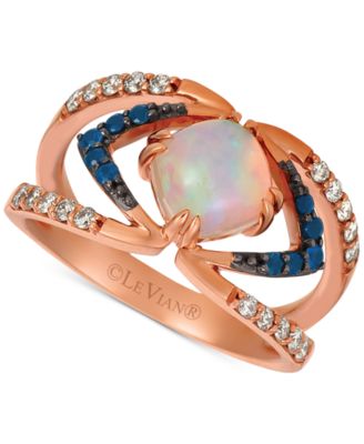 Neopolitan Opal (3/4 ct. t.w.), Passion Ruby (1/6 ct. t.w.), & Nude Diamonds (1/4 ct. t.w.) Ring set in 14k Rose Gold