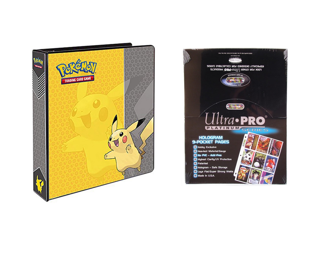 Pokemon Pikachu 2", 3 Ring Binder Card Album with 100 Ultra Pro Platinum 9 Pocket Sheets - Multi