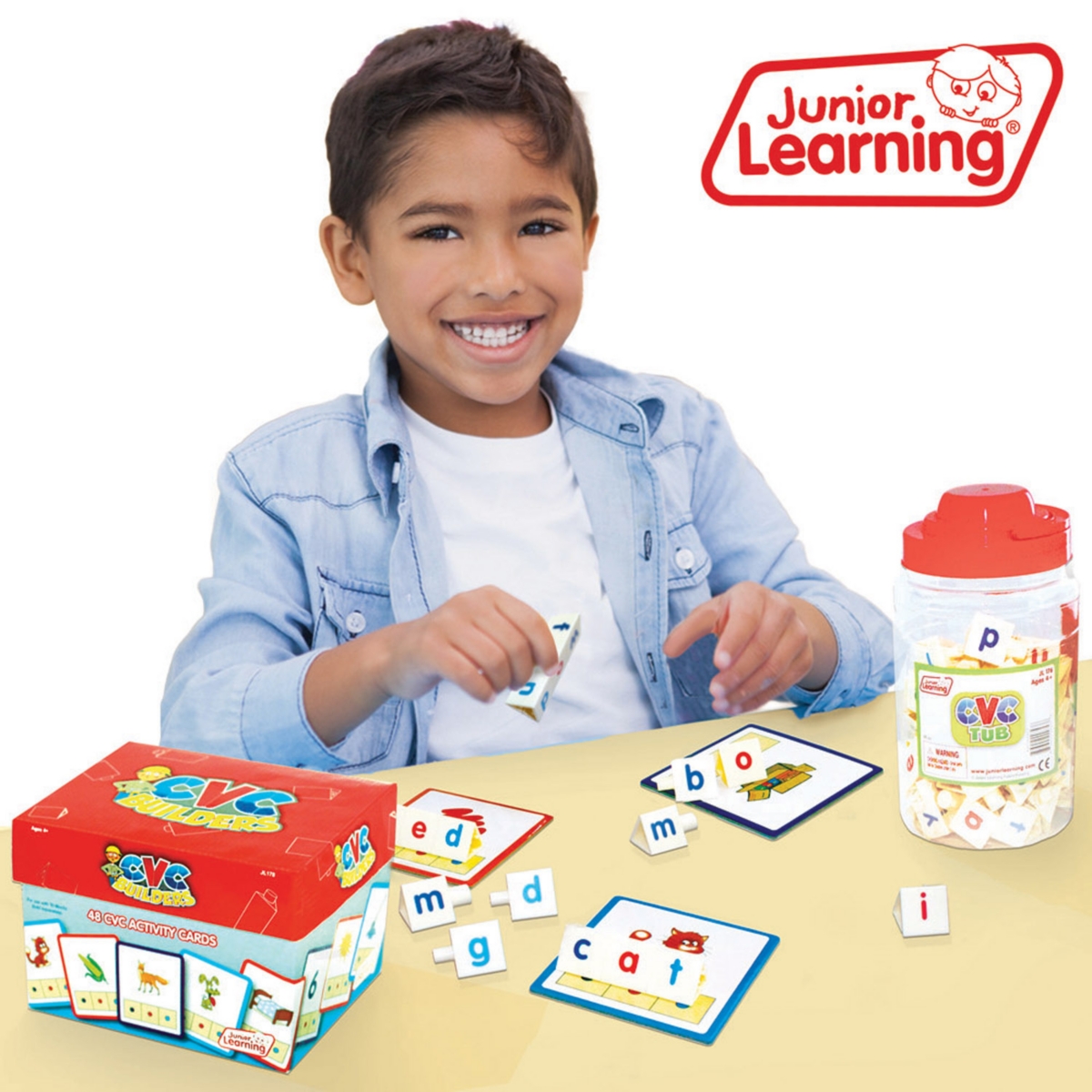 Junior Learning Kids' Cvc Tri Blocks Tub Word Building Set In Multi
