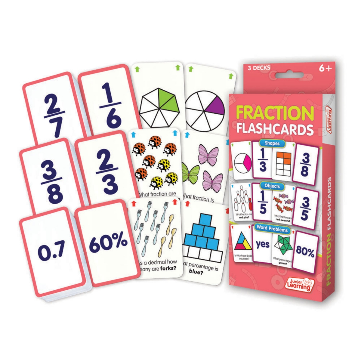Junior Learning Kids' Fraction Flashcards Shapes, Objects And Word Problems In Multi