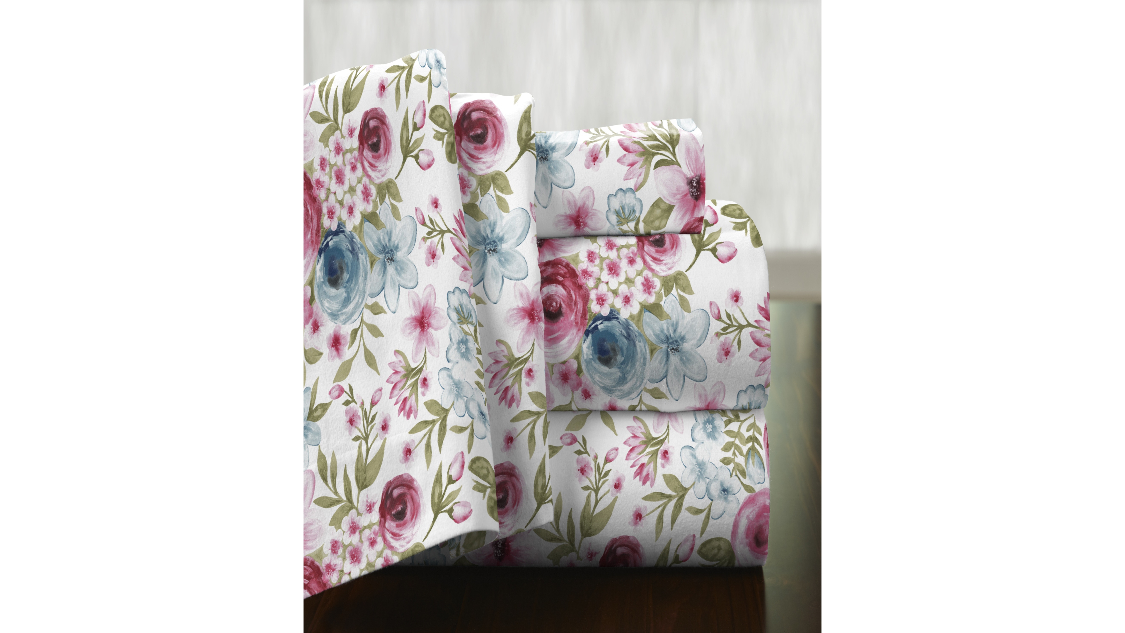 Pointehaven Rose Floral Superior Weight Cotton Flannel Sheet Set, California King