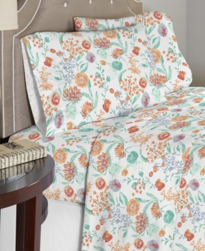 Celeste Home Luxury Weight Peach Bliss Printed Cotton Flannel Sheet Set, California King In Peach Blss