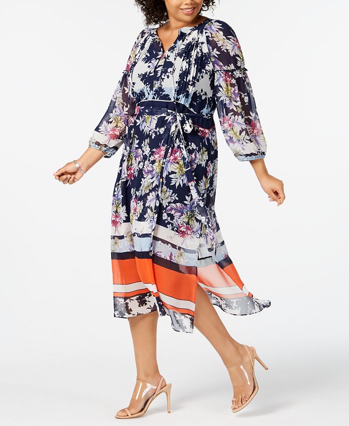 Taylor Plus Size Printed Peasant Dress - Macy's