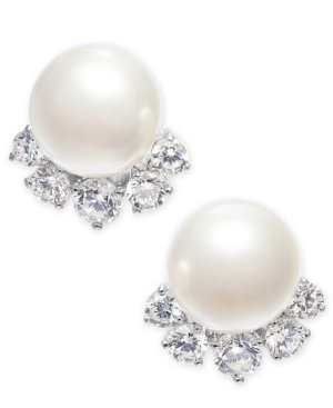 image of Eliot Danori Silver-Tone Crystal & Imitation Pearl Stud Earrings, Created for Macy-s