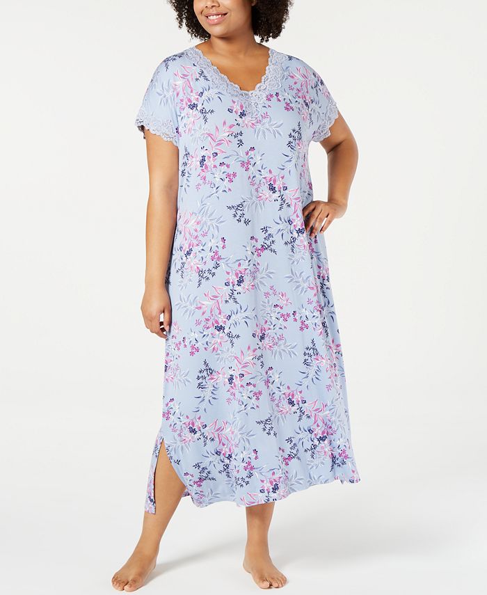Charter Club Plus Size Printed Lace-Trim Soft Knit Nightgown, Created ...